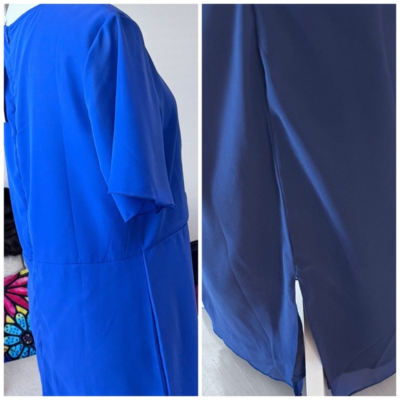 Elegant Blue Short Sleeve Dress-size 14 - Picture 3 of 14